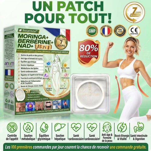 Certifié CE & Certifié BPF | 👑Patch avancé à nano-micro-aiguilles 15-EN-1 Solaroza® au Moringa & Berbérine | Prouvé scientifiquement | Formule 10-en-1 | Résultats en 5 jours 🌿